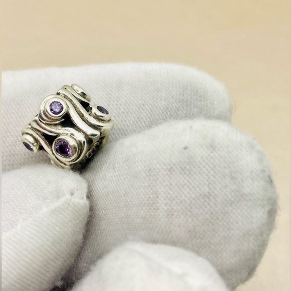 EUC Pandora 790369ACZ Sterling Silver Ocean Wave Charm w/ Amethyst Zirconia - Picture 5 of 9